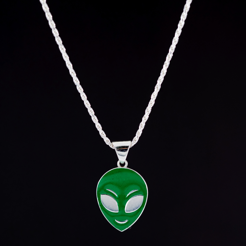 lant din argint cu pandantiv din argint alien face